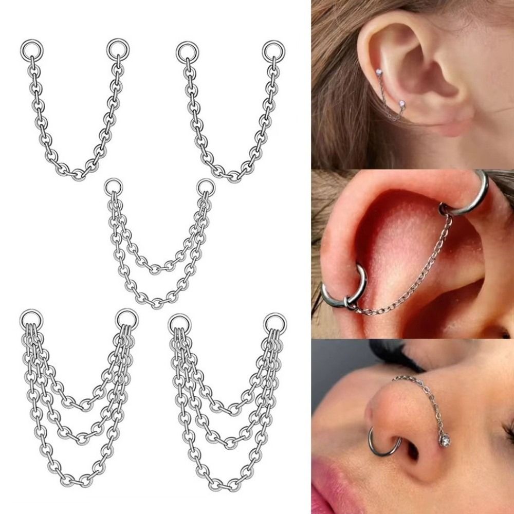 Body Jewelry Ear Piercing - Cadena de titanio para nariz, triple