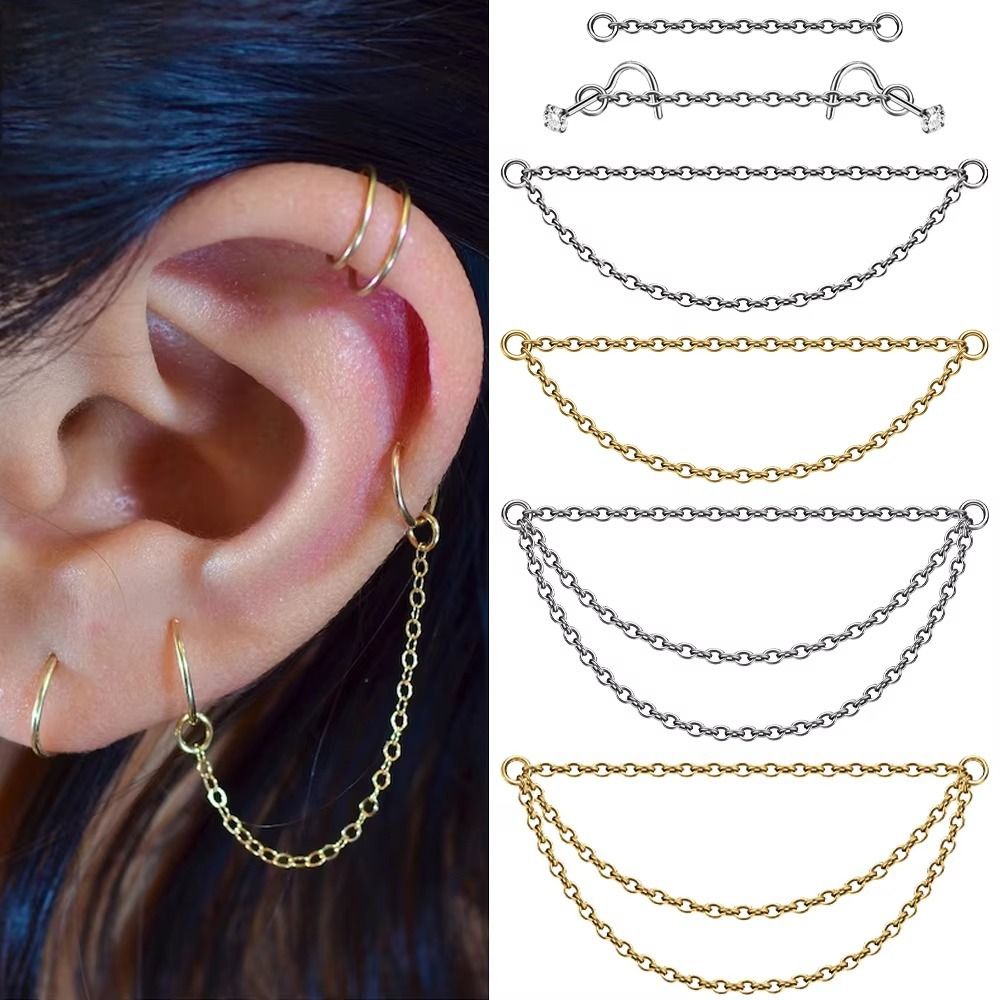 Body Jewelry Ear Piercing - Cadena de titanio de moda para