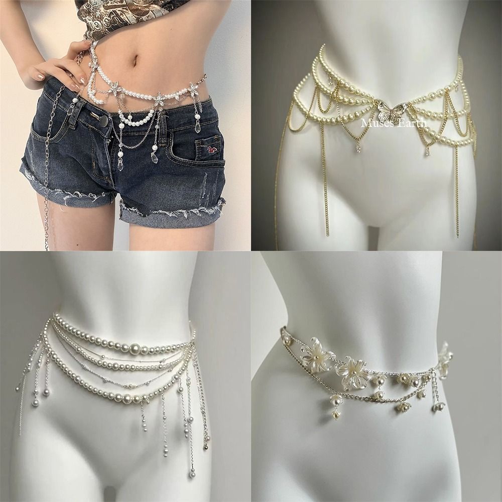 Body Jewelry By The Chain Gang - Cadenas de cintura con perlas elegantes